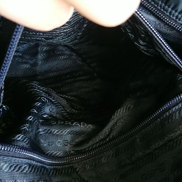 Black Prada nylon fabric with navy blue double handles tote - Picture 11 of 16